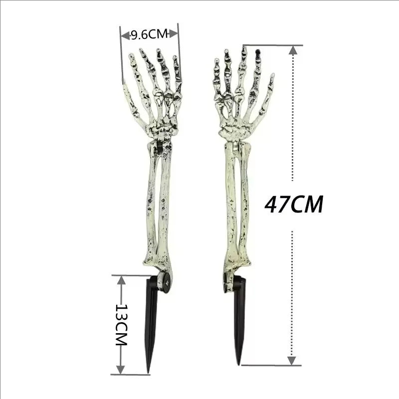 Skeleton hand light showing the solar panel and ground stake