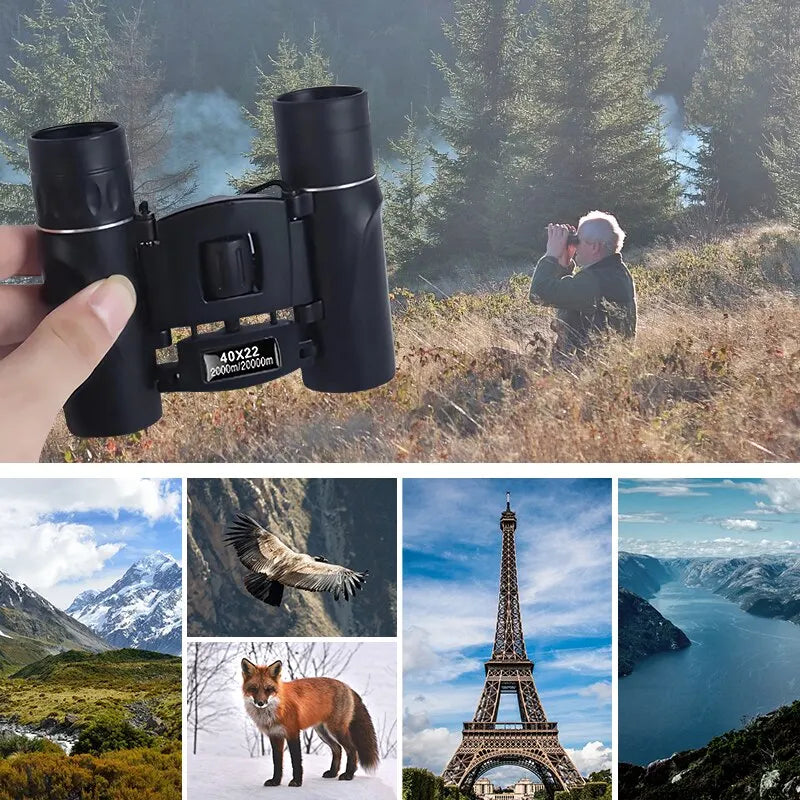 Compact Folding Binoculars with 40x Magnification | Dioptre Wheel Balances Left and Right Eye | Pocket Sized for Birding or Sport