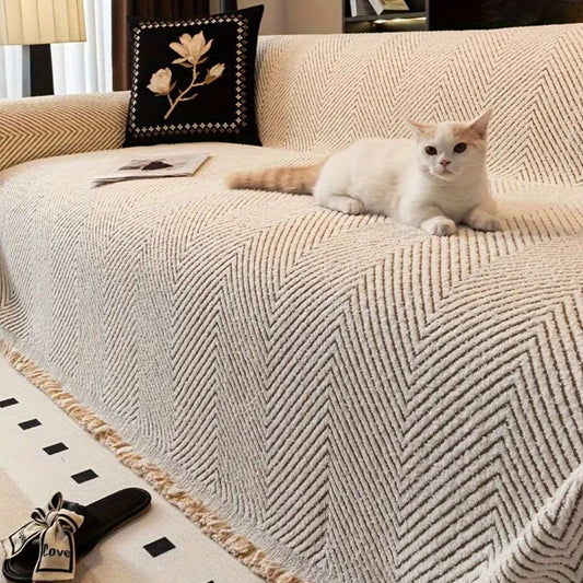 Stripe Herringbone Sofa Cover Throw