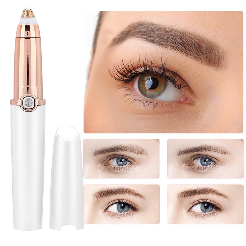 Electric Eyebrow Shaper for Women | Facial Hair Trimmer with Built In Light | Rose Gold Pen Design