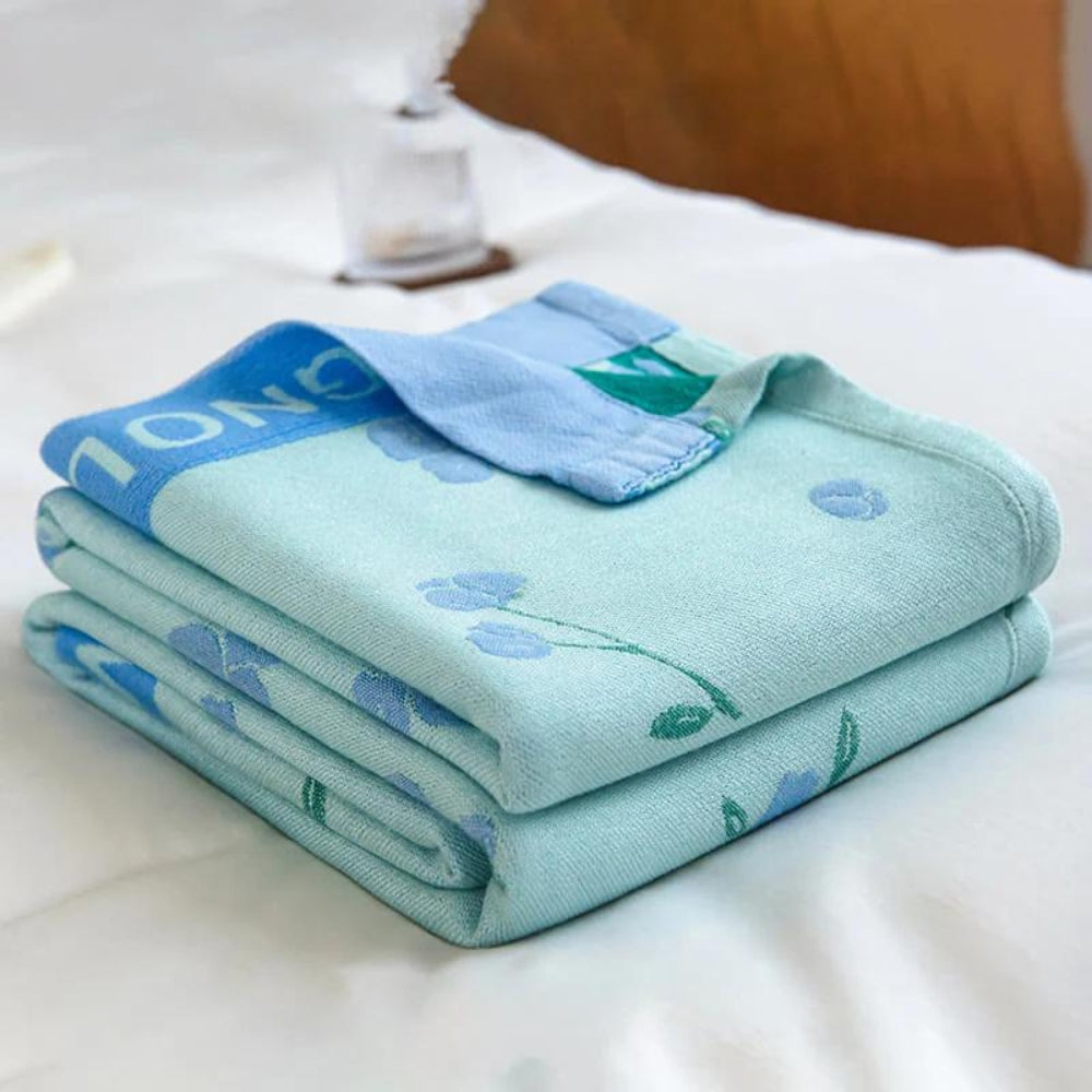 Blue Floral Cooling Blanket Lightweight Summer Quilt