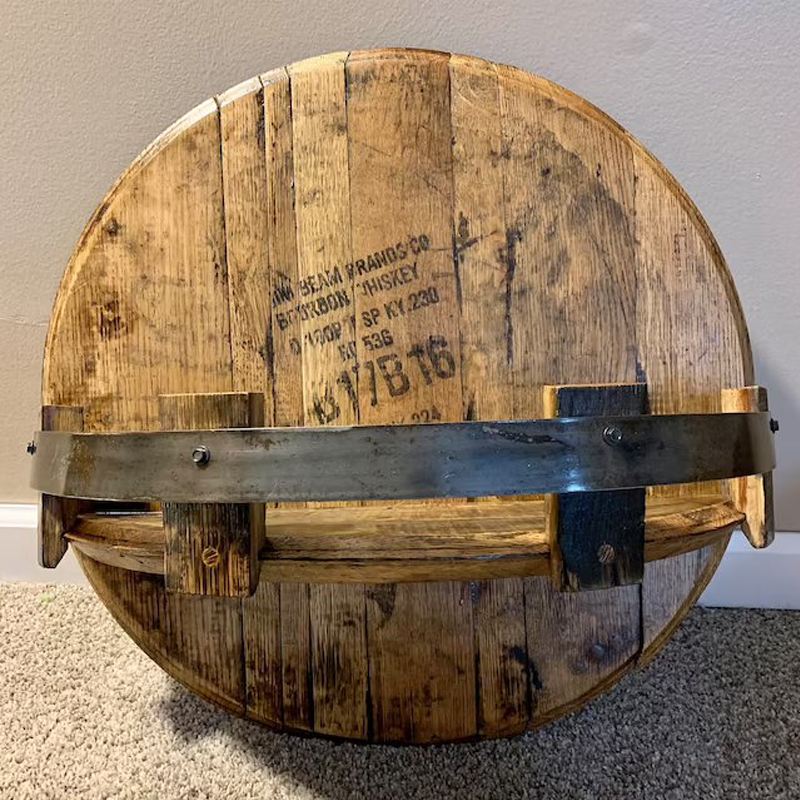 Whiskey Barrel Round Shelves for Wall Mounting | Rustic Solid Wood Bottle and Glass Display | Home Bar Storage