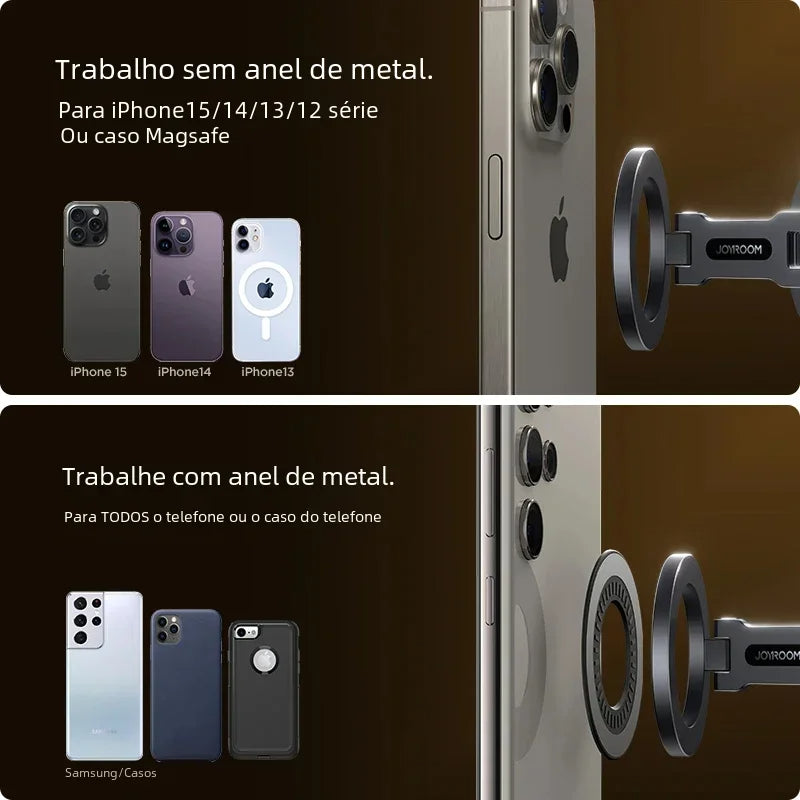 Folding Magnetic Car Phone Mount with a Ring Grip | Fits iPhone 12 and Newer Without a Metal Plate | 360 Degree Rotation