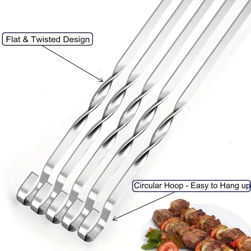 Long Handle BBQ Skewers Set of 6, 23.6 In | Durable Reusable Design | Heat-Safe Grilling Tool for Meat, Veggies & Kebabs