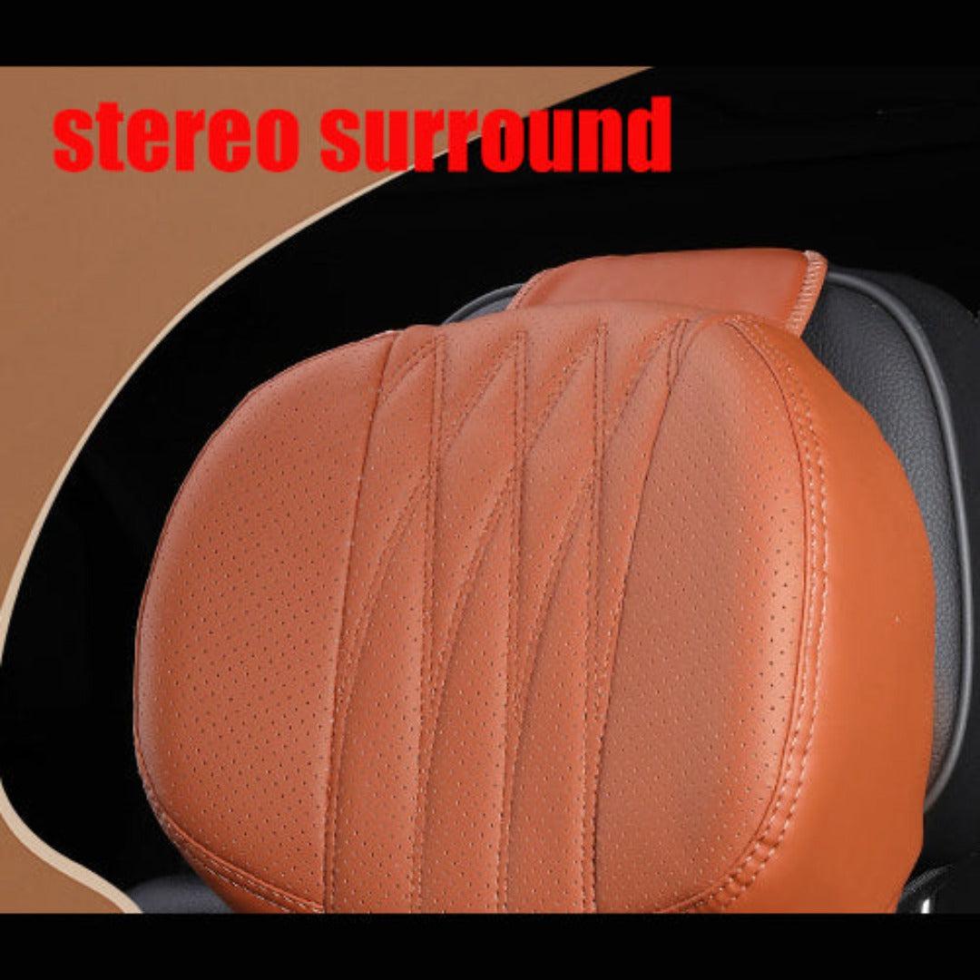 Car Neck Pillow with a Memory Foam Core | Quilted Leather Cover That Straps onto Any Headrest | Extra Support on Long Drives