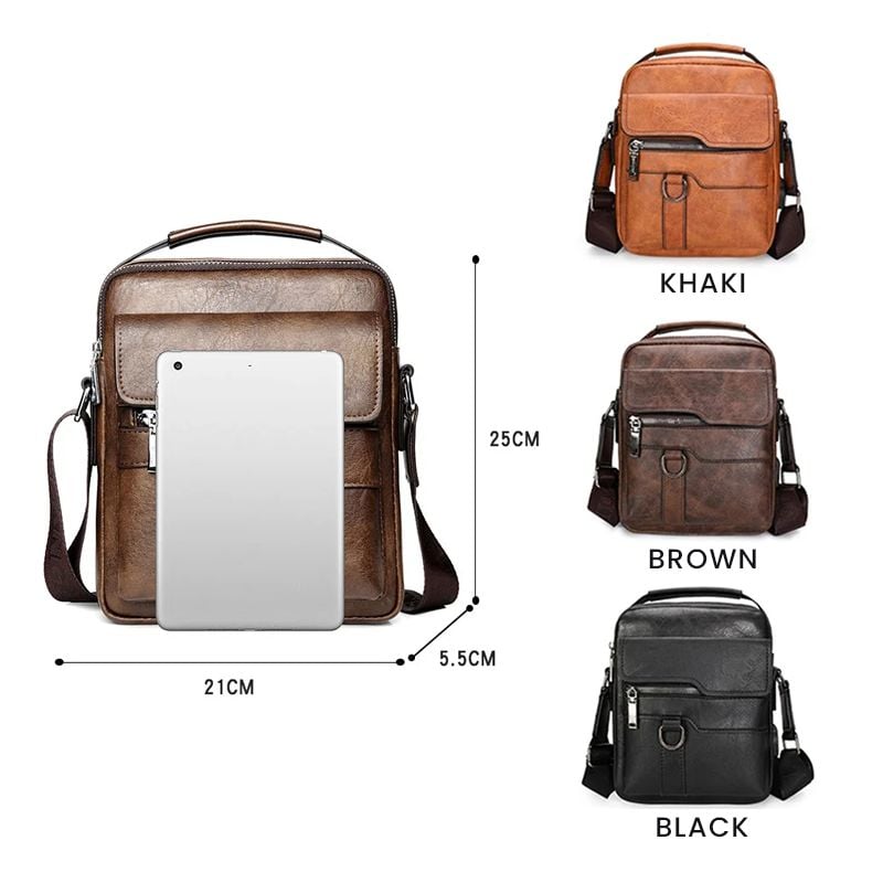 Men's PU Leather Crossbody Bag with Laptop Room | Multiple Compartments and Zip Pockets | Adjustable Shoulder Strap