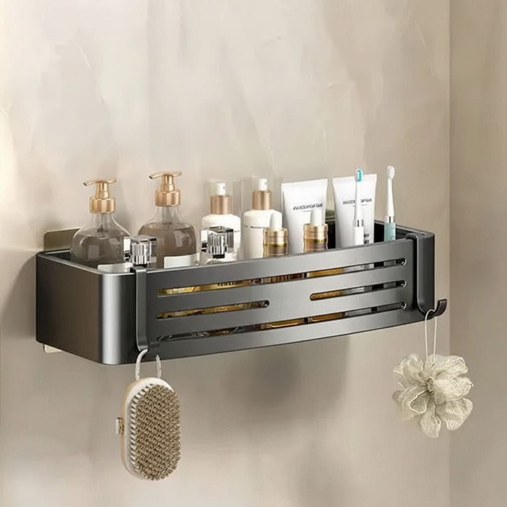 Self-Adhesive Wall-Mount Bathroom Shelf Organizer | White, Gray & Black | No-Drill Rust-Resistant Waterproof Storage