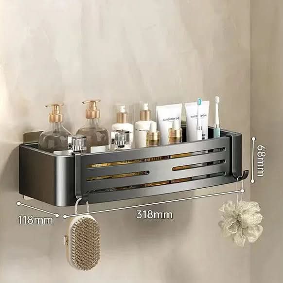 Self-Adhesive Wall-Mount Bathroom Shelf Organizer | White, Gray & Black | No-Drill Rust-Resistant Waterproof Storage