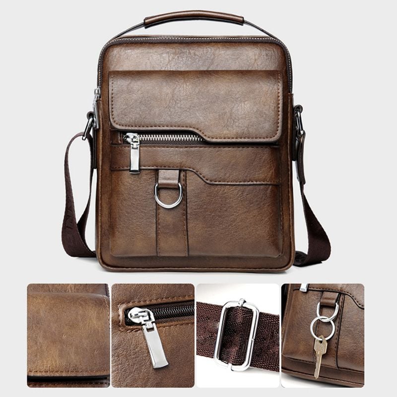 Men's PU Leather Crossbody Bag with Laptop Room | Multiple Compartments and Zip Pockets | Adjustable Shoulder Strap