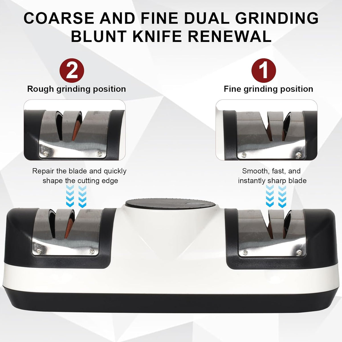 Cordless Electric Knife Sharpener with Three Speeds | Guided Coarse and Fine Slots for Steel Blades | Up to 60 Minutes