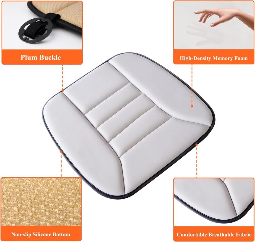 Memory Foam Car Seat Cushion, 21.2 by 18.5 Inches | Non-Slip Silicone Base, Breathable Cover | Brown, Black or Grey