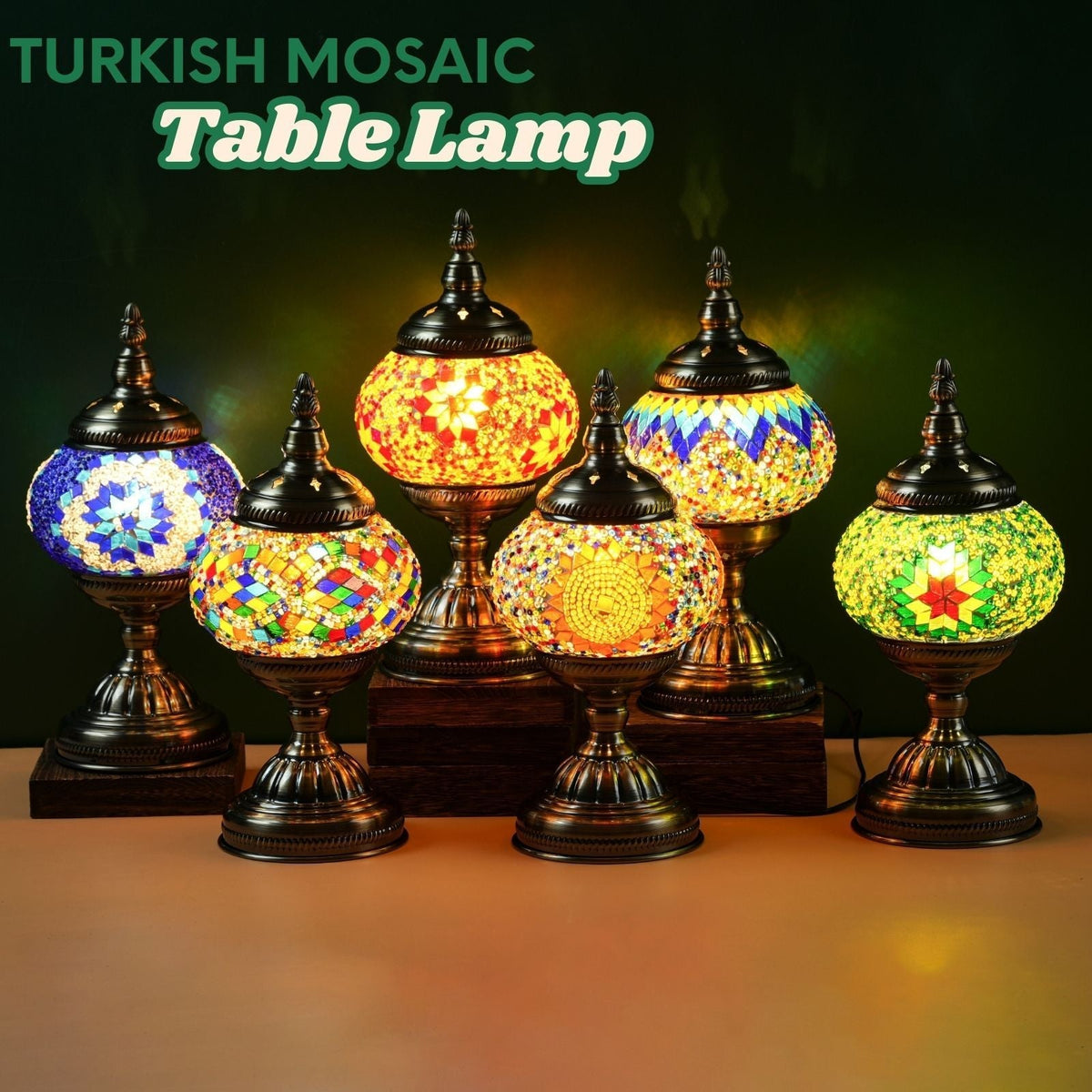 Mosaic pumpkin lamp with warm colored light output
