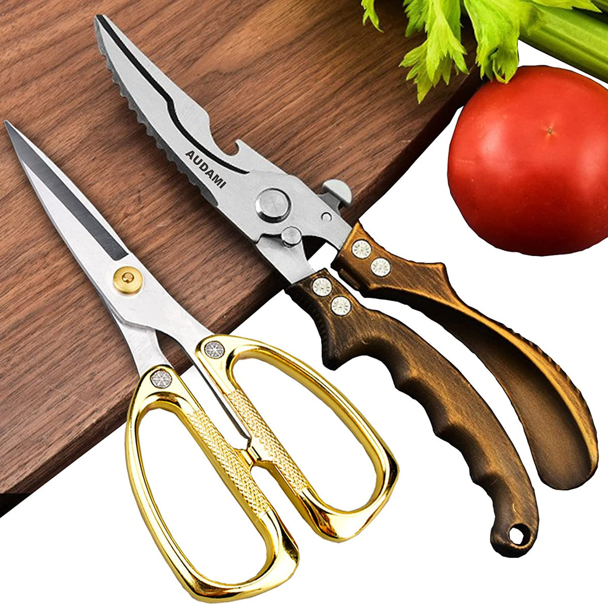 Poultry and Meat Shears 2 Pack | Kitchen Tool Set Stainless Steel with Micro Serrated Blades | Dishwasher Safe, Bottle Opener Back