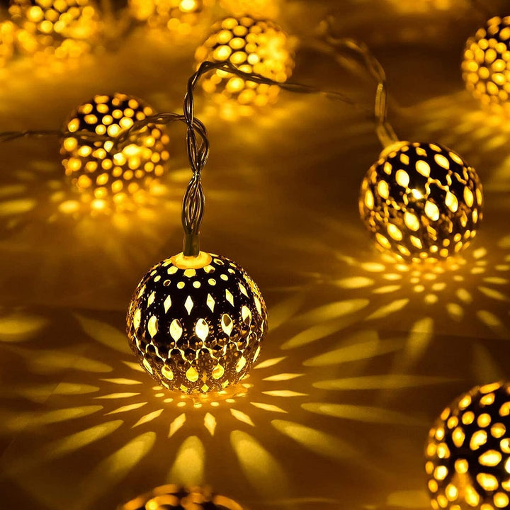 Solar Powered String Fairy Lights for the Garden | 100 LED Moroccan Ball Lanterns on a 12 Meter Waterproof Chain