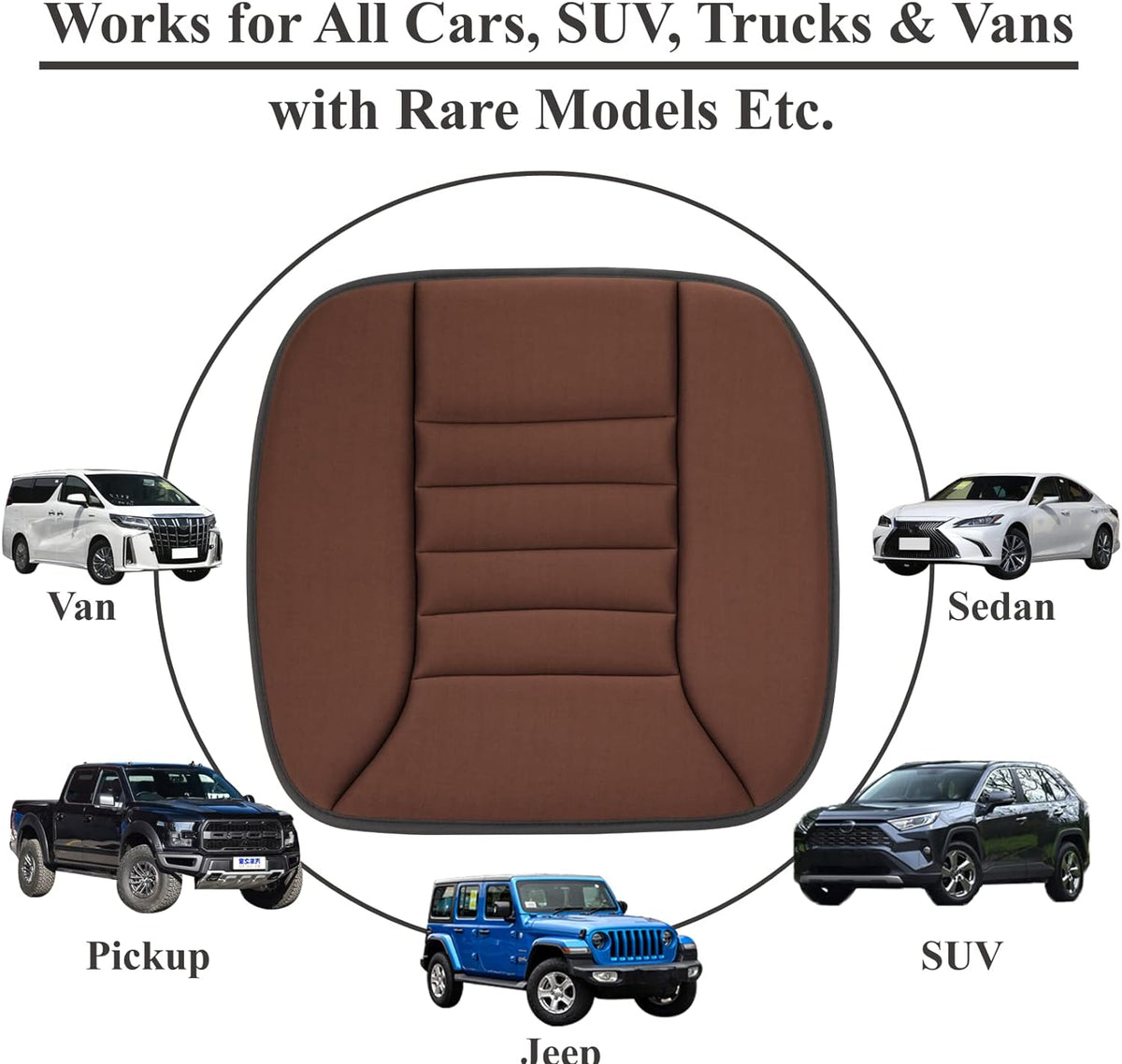 Memory Foam Car Seat Cushion, 21.2 by 18.5 Inches | Non-Slip Silicone Base, Breathable Cover | Brown, Black or Grey