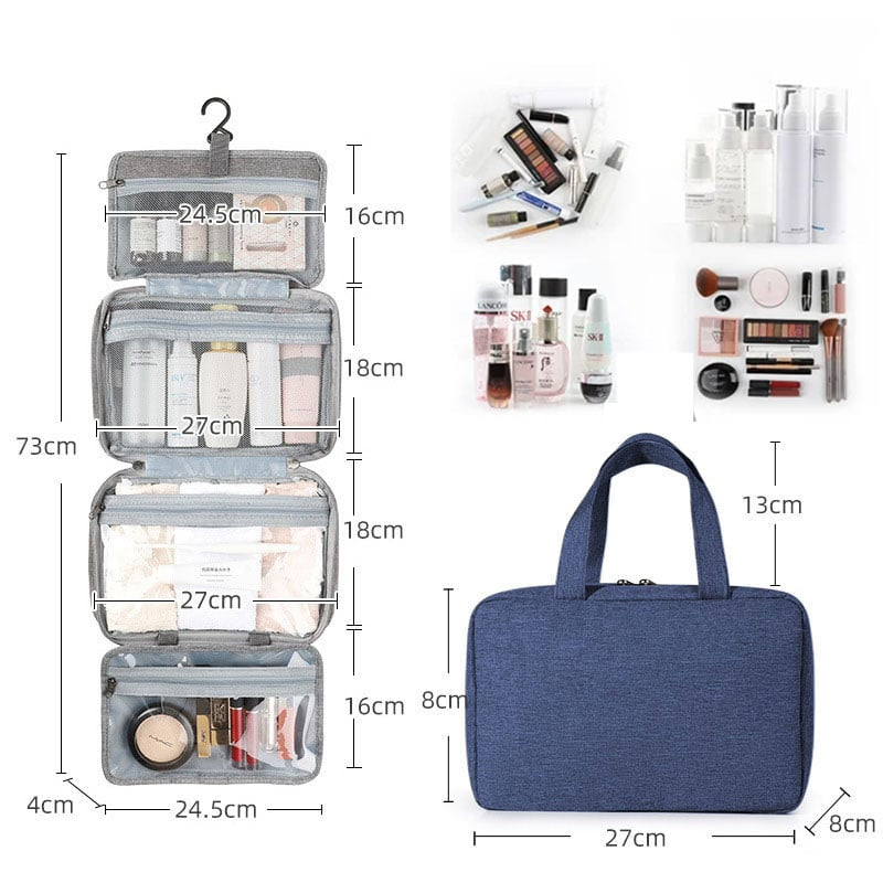 Hanging Toiletry Bag with Hook | Water Resistant Cosmetic Bags for Travel | 4 Zip Compartments in a Padded Shell