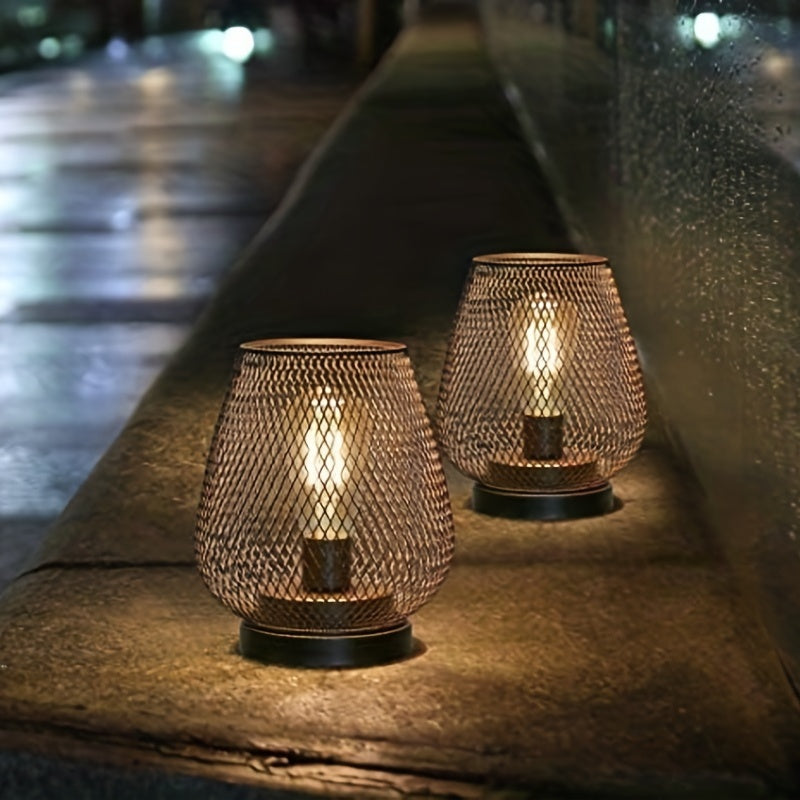 Metal Cage Table Lanterns, Set of 2 | Warm Night Light Glow for the Living Room or Terrace | Matte Black