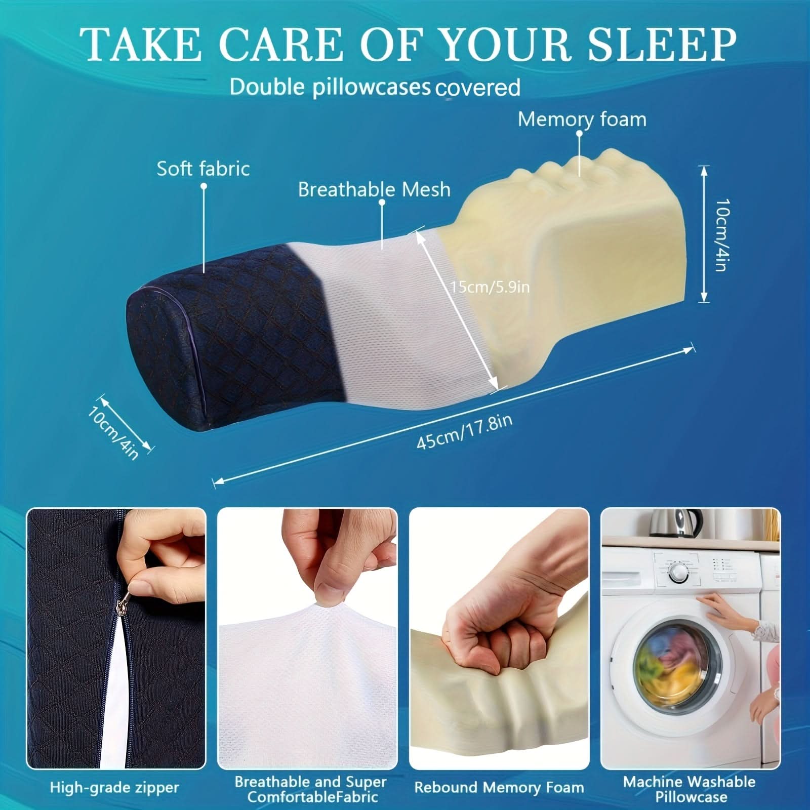 Medium-Firm Memory Foam Cervical Neck Pillow | Dark Blue or Dark Gray | Ergonomic Support for Side & Back Sleepers