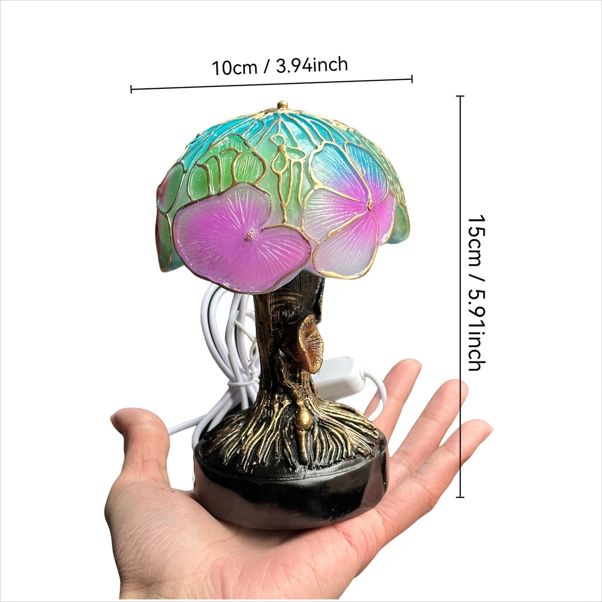 USB powered mushroom lamp lit in a darkened room