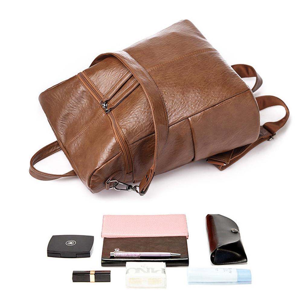 Leather Travel Backpack with Large Capacity | Room for a Tablet, Phone and Long Wallet | Black or Khaki, 30 cm Tall
