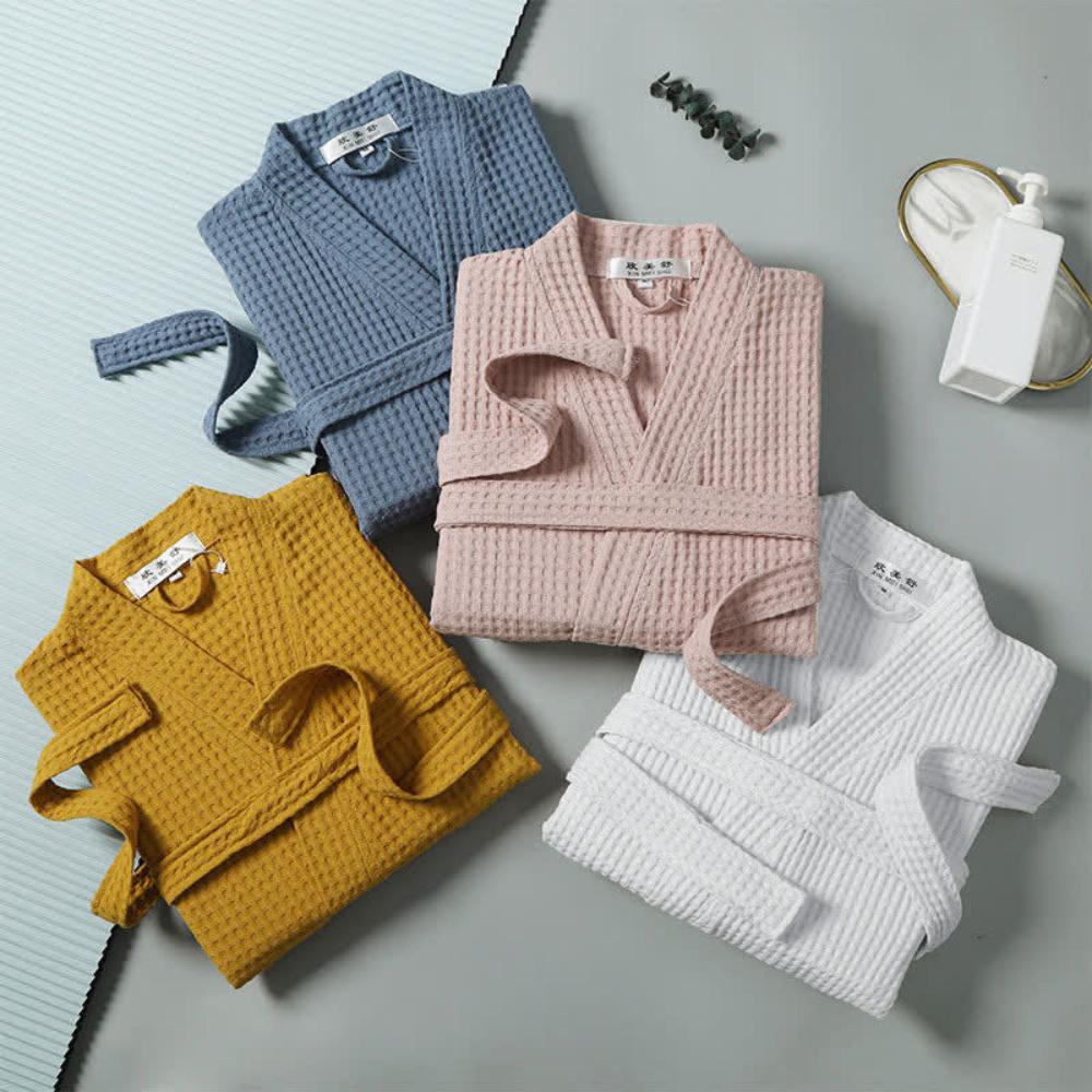 Waffle Bathrobe with V Neck
