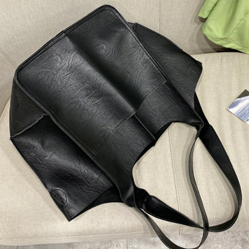 Oversized Faux Leather Tote Bag for Women | Soft Slouchy Shoulder Carry for Work or Travel | 6 Colors, Black to Khaki