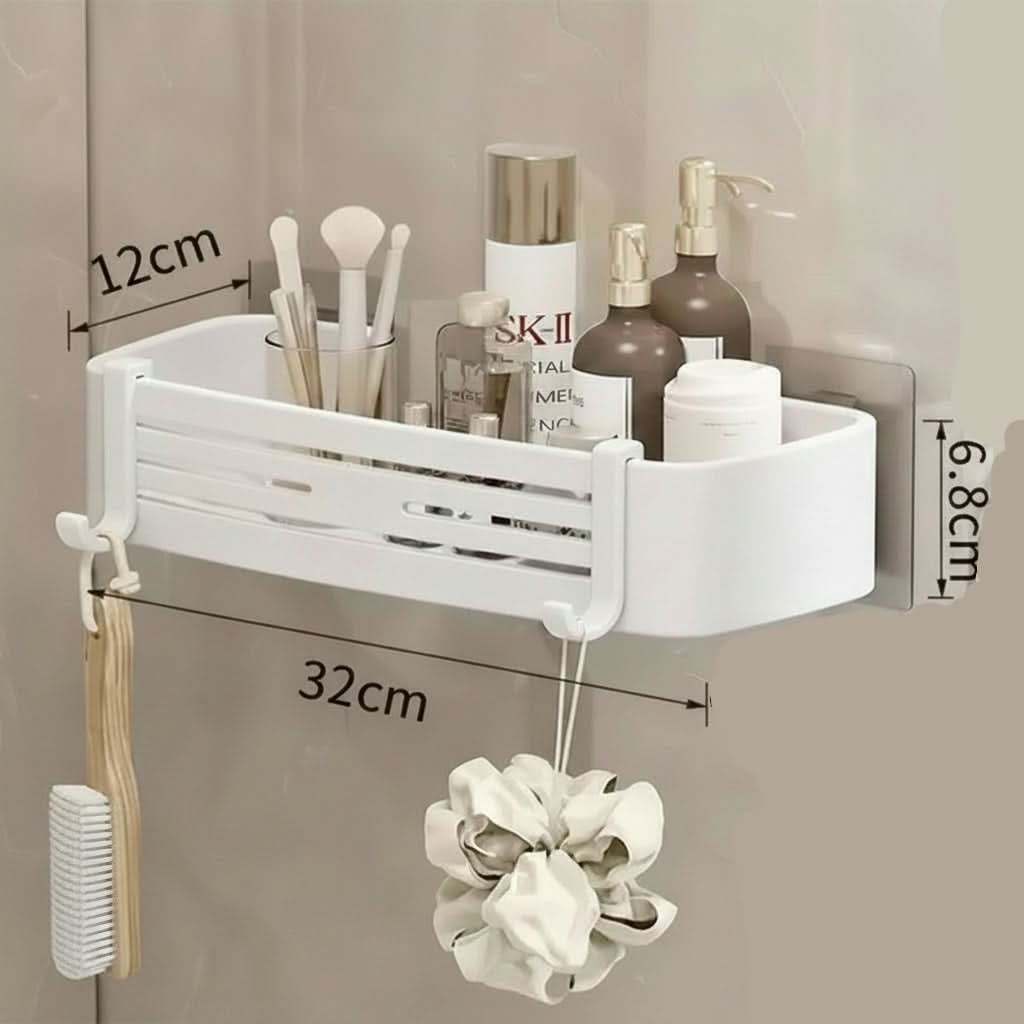 Self-Adhesive Wall-Mount Bathroom Shelf Organizer | White, Gray & Black | No-Drill Rust-Resistant Waterproof Storage