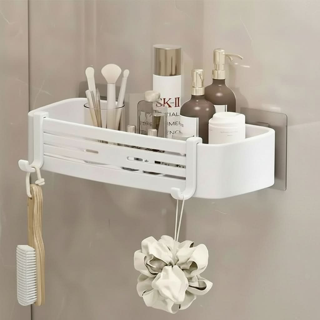 Self-Adhesive Wall-Mount Bathroom Shelf Organizer | White, Gray & Black | No-Drill Rust-Resistant Waterproof Storage