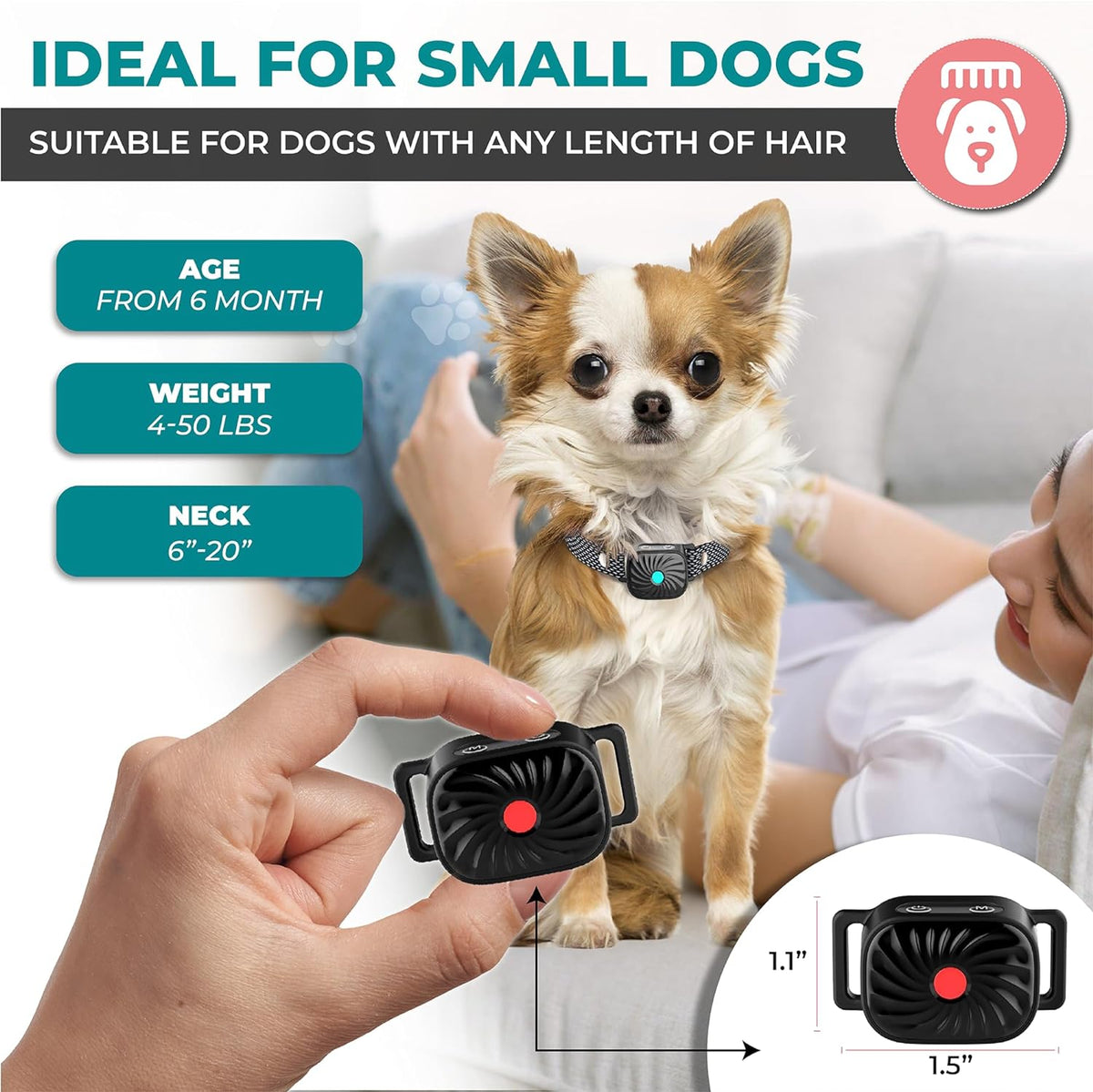 Anti Bark Collar for Small Dogs, Works on Any Coat Length | Battery Lasts Up to 30 Days | Weather Resistant Housing