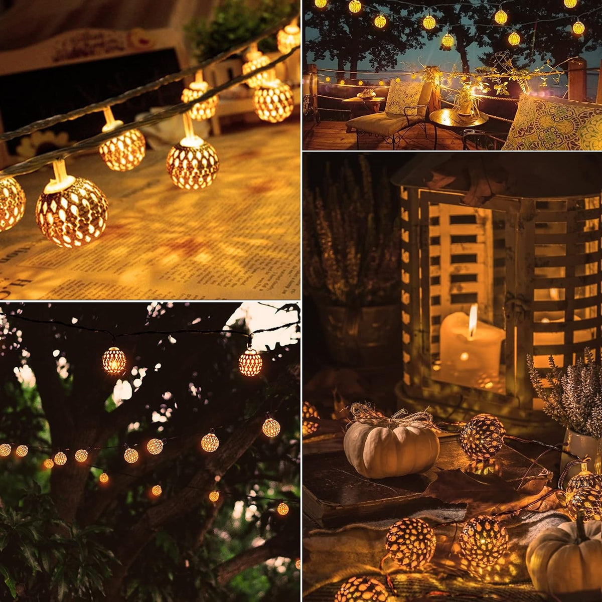 Solar Powered String Fairy Lights for the Garden | 100 LED Moroccan Ball Lanterns on a 12 Meter Waterproof Chain