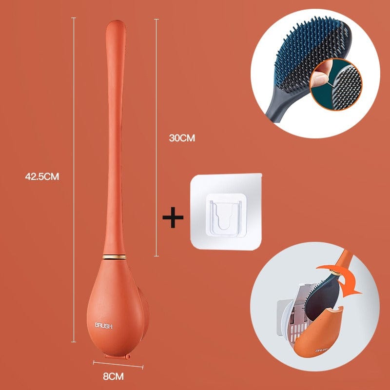 Silicone Toilet Brush with a Flat Head and Wall Holder | Dries Fast, Holds Less Grime Than Synthetic Fiber | Three Colors