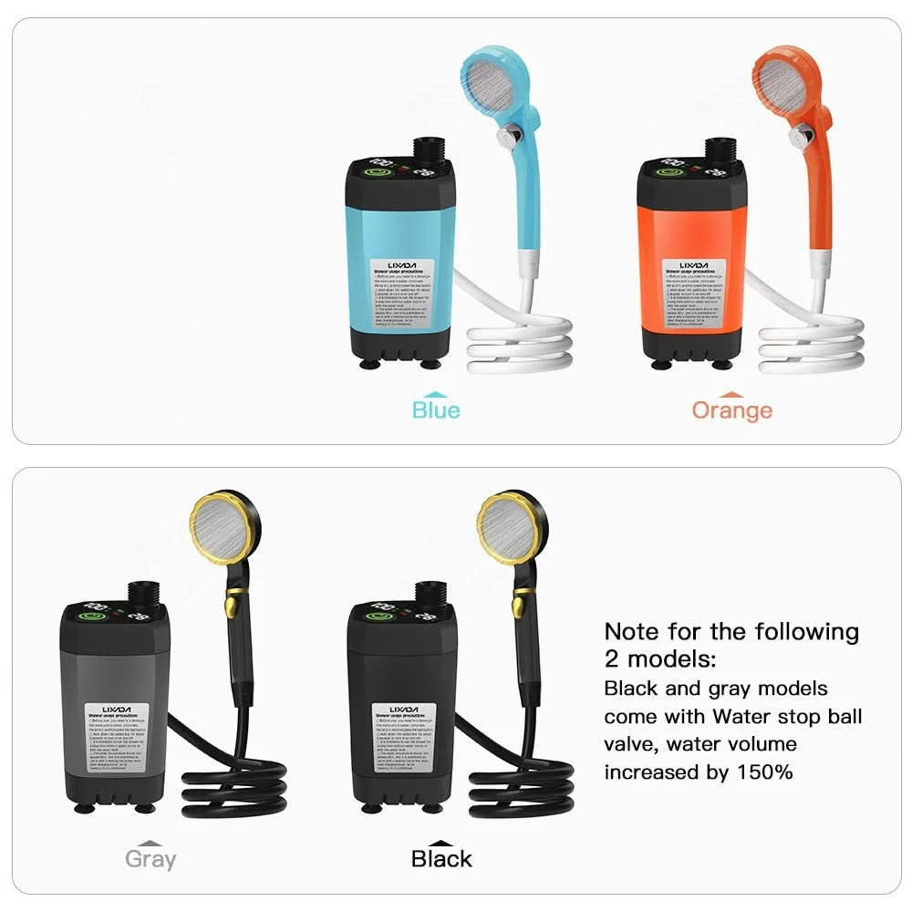 Portable Camping Shower Pump | Rechargeable 6000mAh, Pressure-Boost Head | Digital Display for Outdoor Showers