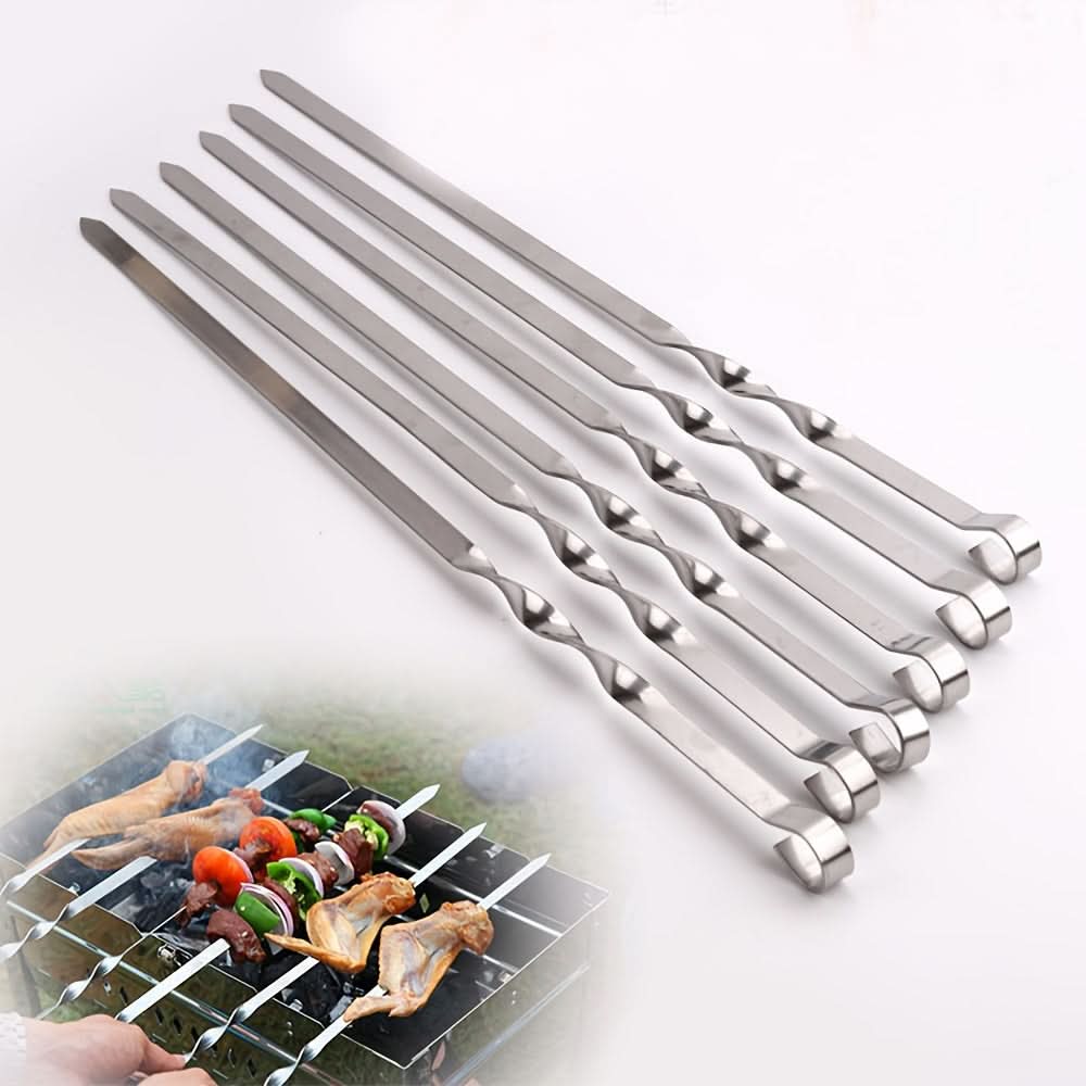 Long Handle BBQ Skewers Set of 6, 23.6 In | Durable Reusable Design | Heat-Safe Grilling Tool for Meat, Veggies & Kebabs