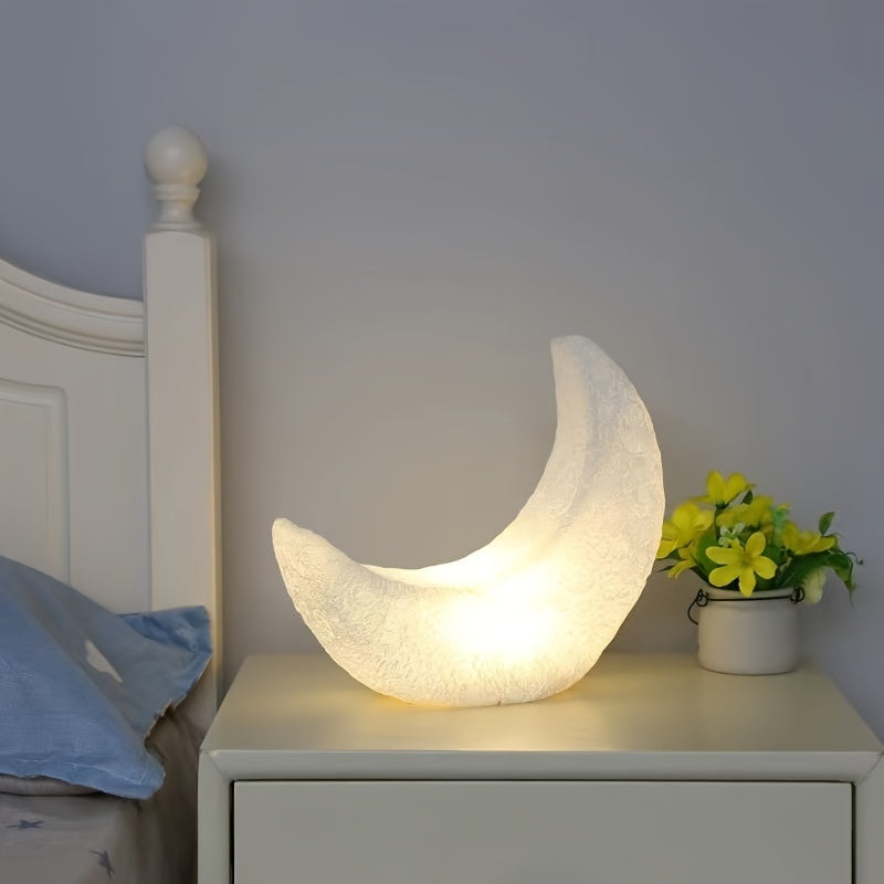 Crescent Moon Night Light with an On Off Switch | Soft Glow from a Frosted Shade for Bedside Tables | Cordless