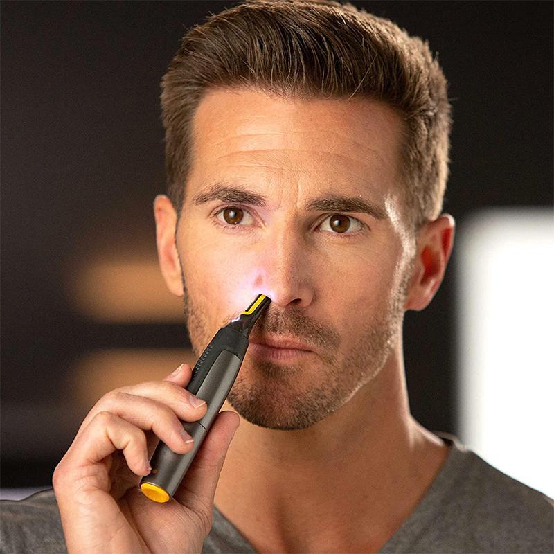 Nose Hair Trimmer with LED Light | Titanium Coated Stainless Steel Blades for Ears and Eyebrows | AA Battery Powered
