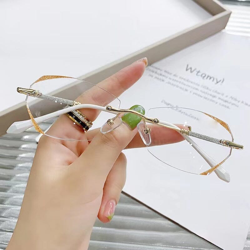 Rimless Reading Glasses with a 95% Blue Light Filter | Lightweight 18g Metal Frame in Gold or Silver
