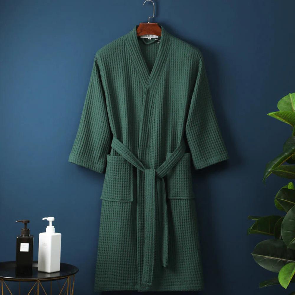 Waffle Bathrobe with V Neck