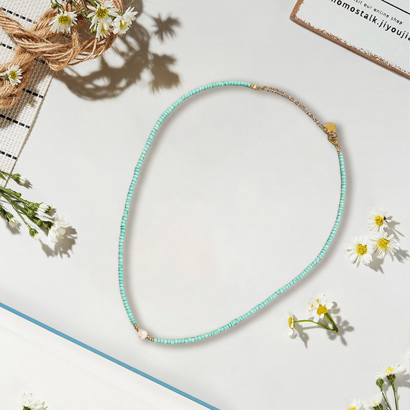 Freshwater Pearl Necklace with Colorful Rice Beads | Titanium Steel Chain for Everyday Wear | Five Color Options