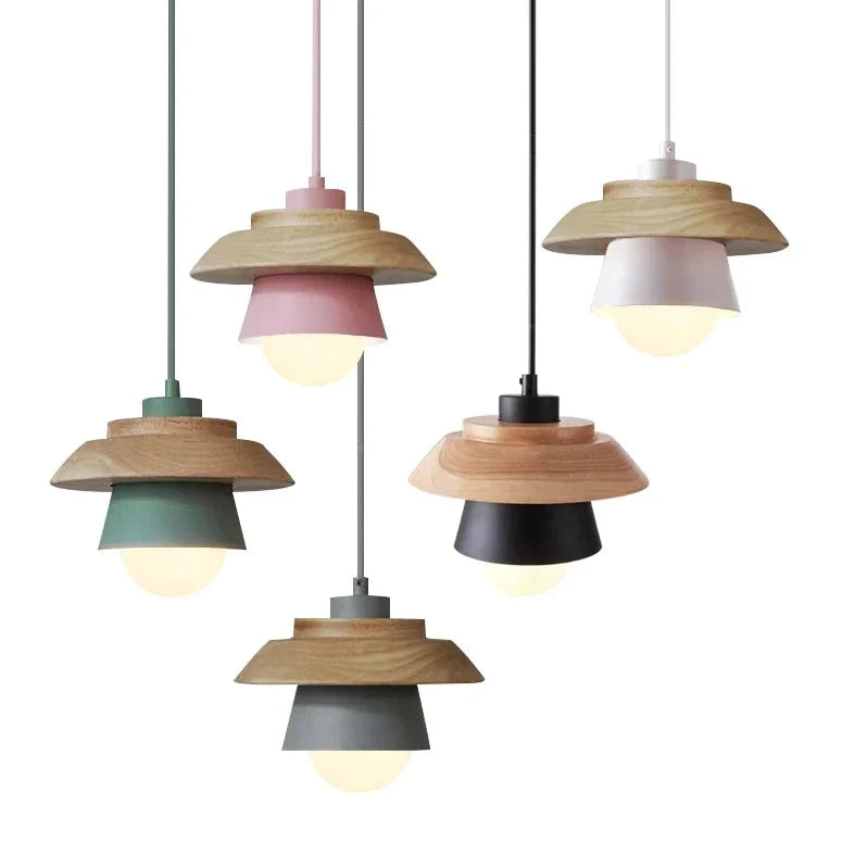Nordic Wood Pendant Light with Aluminum Shade