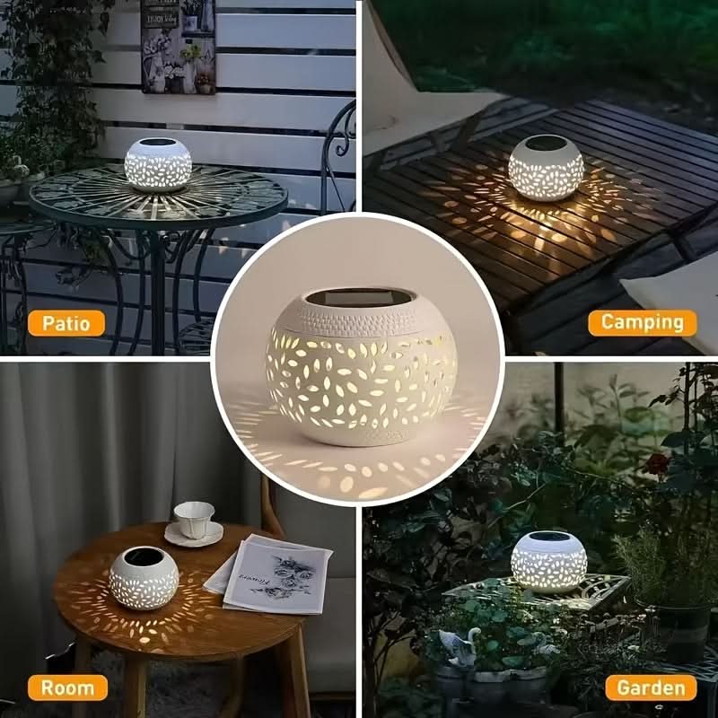 Outdoor Solar-Powered Metal Table Lamp with Toggle Switch | White, Black or Copper | Warm-White Auto-Charging Lantern