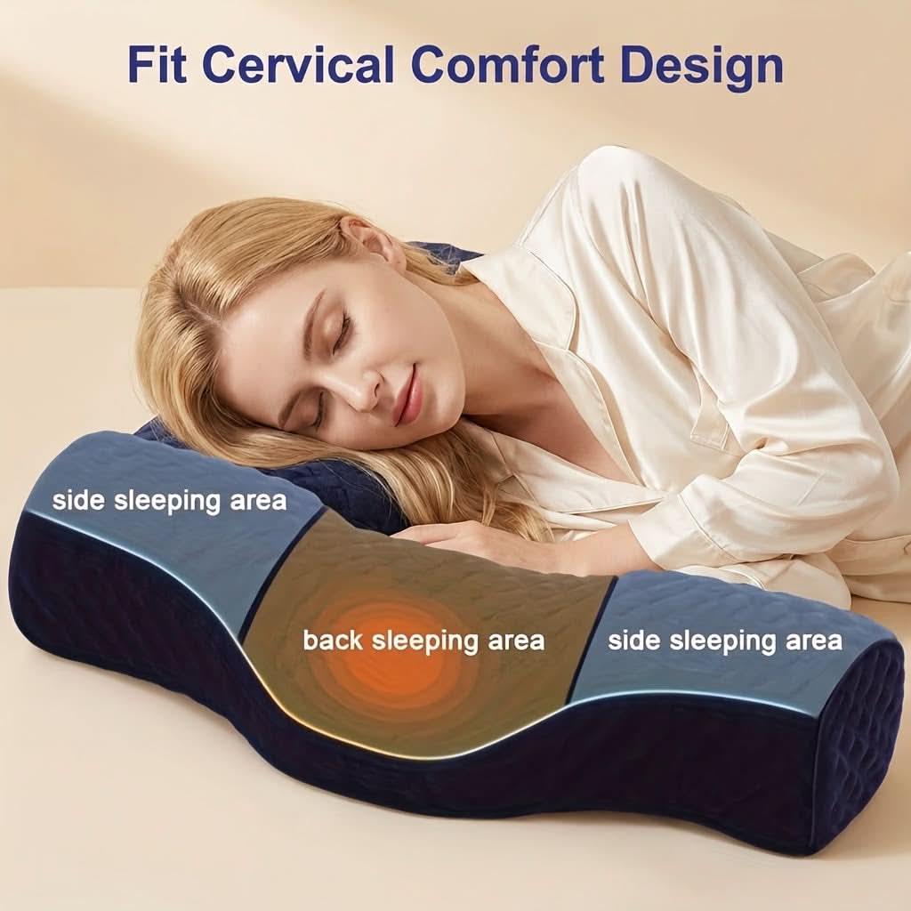 Medium-Firm Memory Foam Cervical Neck Pillow | Dark Blue or Dark Gray | Ergonomic Support for Side & Back Sleepers