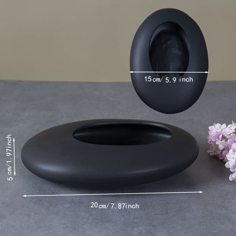 Shallow Ceramic Bonsai Pot 7.9 x 2 In | Black or White | Artistic Pebble-Textured Planter for Succulents & Bonsai