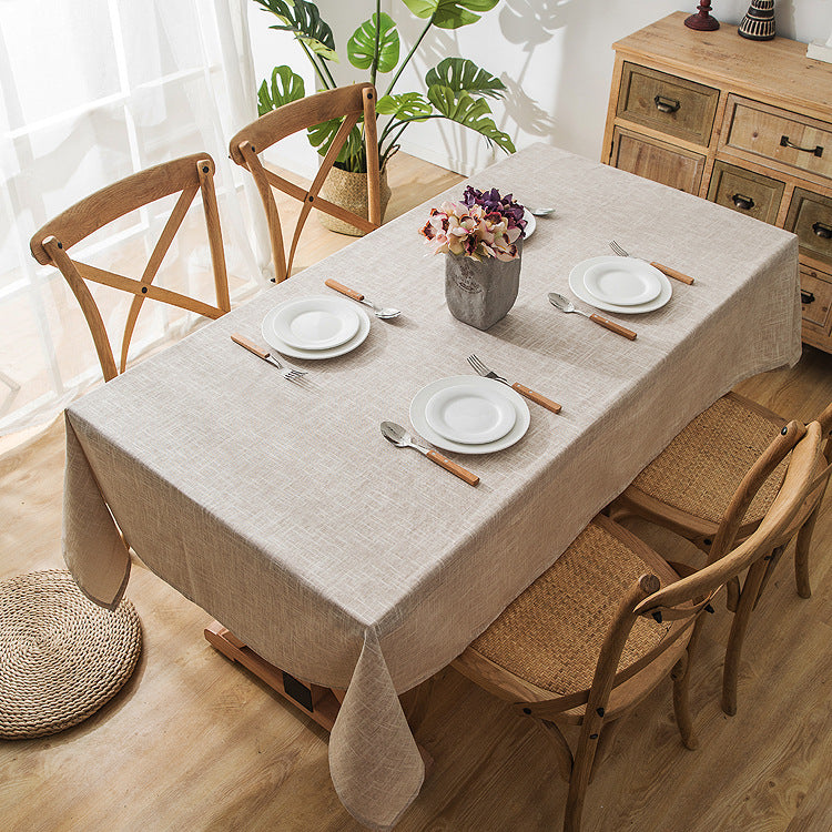 Linen Tablecloth with Textured Weave in White | 51 x 71 in for Dining Tables | Machine Washable