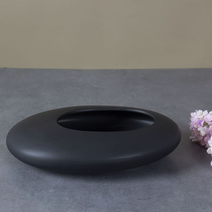 Shallow Ceramic Bonsai Pot 7.9 x 2 In | Black or White | Artistic Pebble-Textured Planter for Succulents & Bonsai