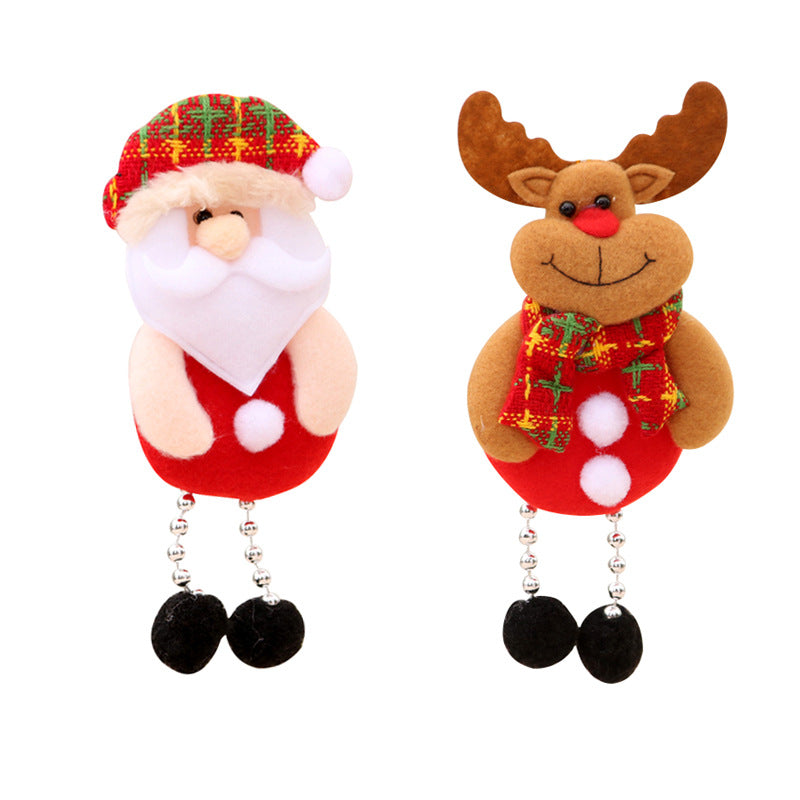 Hanging Santa Ornaments in Durable Felt | Bright Red Outfit with a Plaid Hat | Compact Christmas Decorations with a Loop