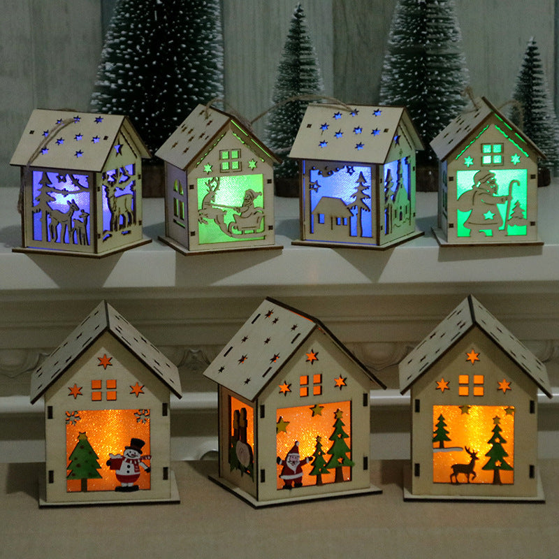 Wooden Santa House Christmas Ornament with Jute String | Laser-Cut Tree and Star Details | Rustic Hanging Decorations