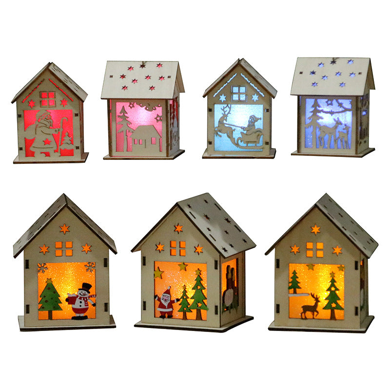 Wooden Santa House Christmas Ornament with Jute String | Laser-Cut Tree and Star Details | Rustic Hanging Decorations