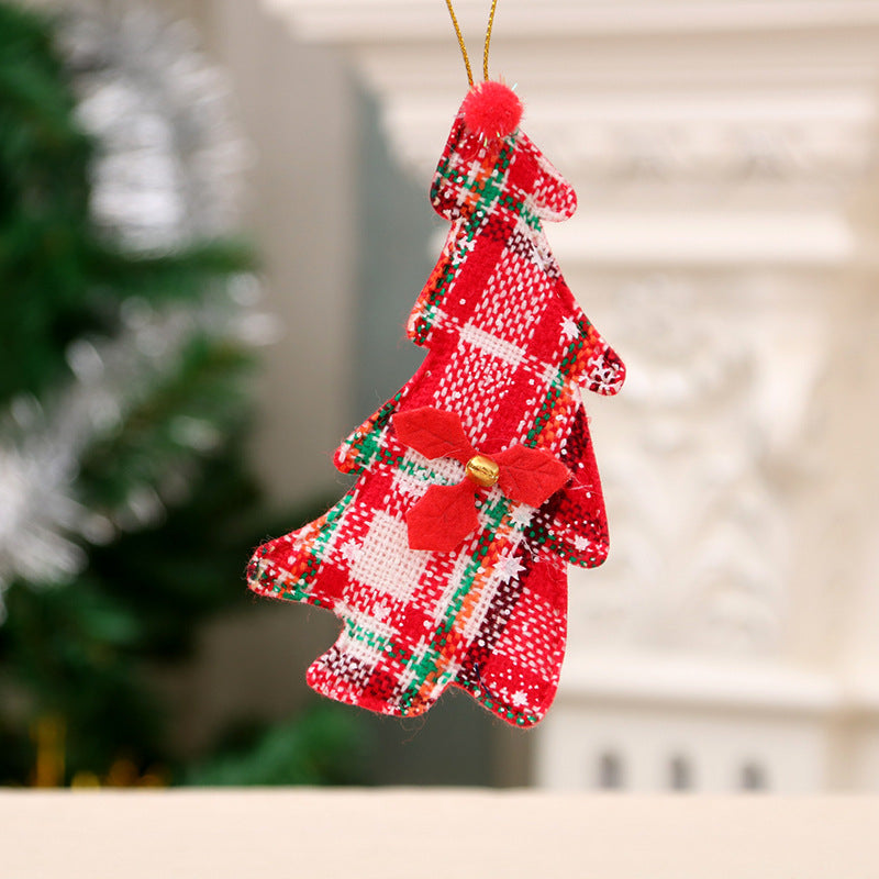 Plaid Christmas Tree Ornaments in Red and Green Check | Pompom Trim on Soft Fabric | Hanging Loop for Mantel or Branches
