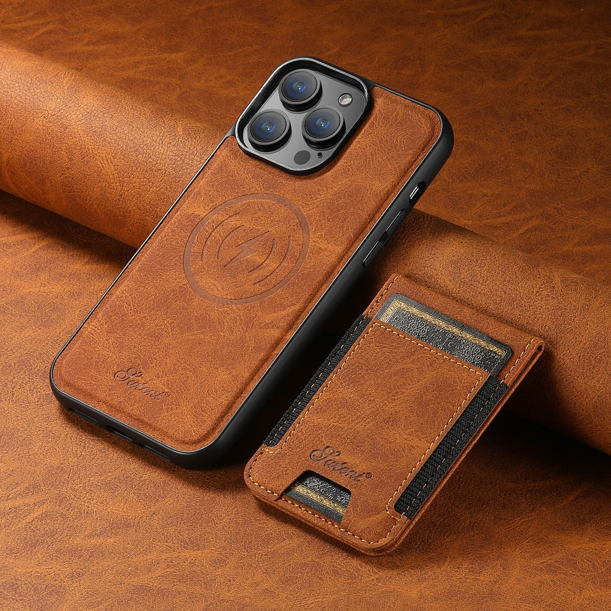Leather MagSafe Phone Case with Magnetic Card Holder | Fits 13 iPhone Models up to 15 Pro Max | Stand Function, 4 Colors