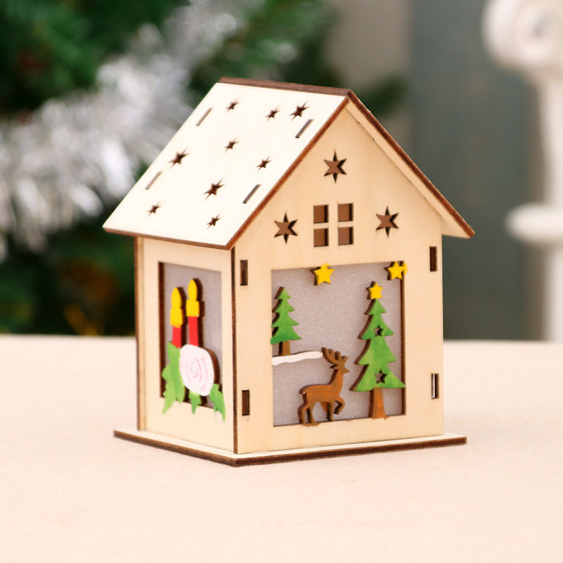 Wooden Santa House Christmas Ornament with Jute String | Laser-Cut Tree and Star Details | Rustic Hanging Decorations